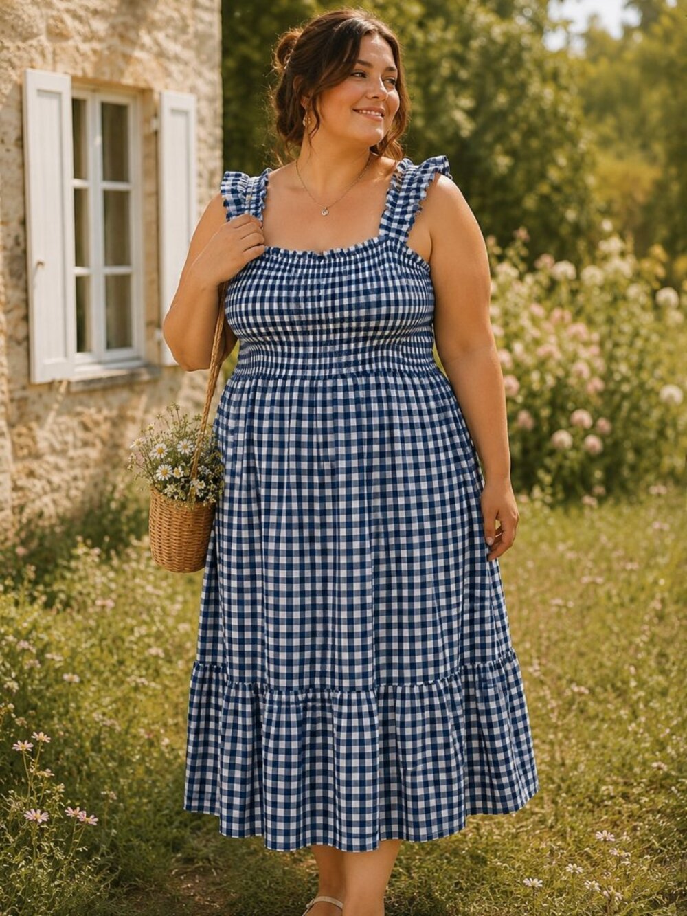 Blue Gingham Ruffle Maxi Dress - Coquette Girl